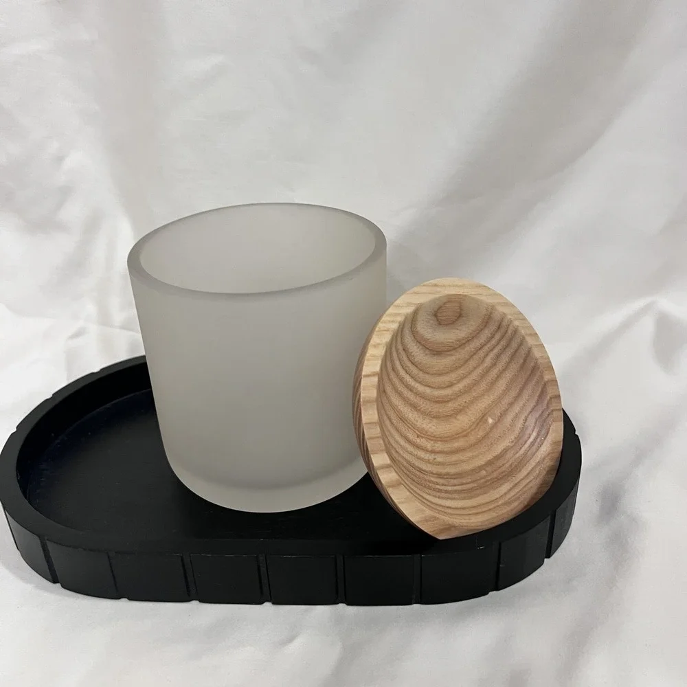Haven 2 Piece Vanity Tray Set Frosted Glass Jar and Wood Tray